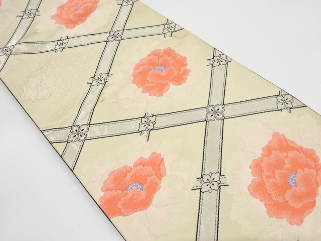 JAPANESE KIMONO / ANTIQUE FUKURO OBI / SILK / WOVEN DIAGONAL GRID